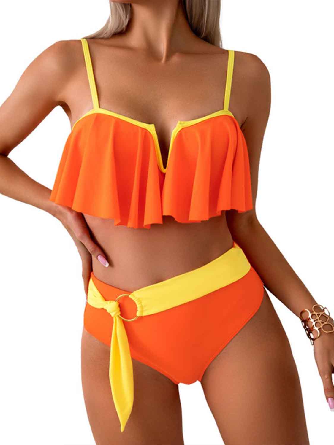 Spaghetti Strap Notched Bikini Set