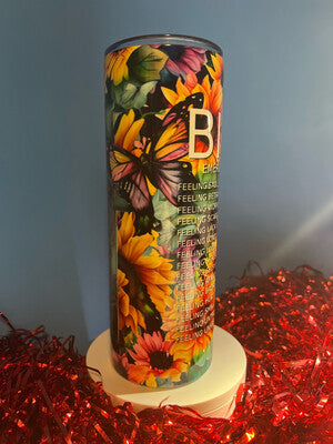 Bible, Emergency Numbers, Affirmations, Colorful Sunflowers 20oz Tumbler