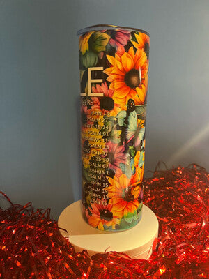 Bible, Emergency Numbers, Affirmations, Colorful Sunflowers 20oz Tumbler