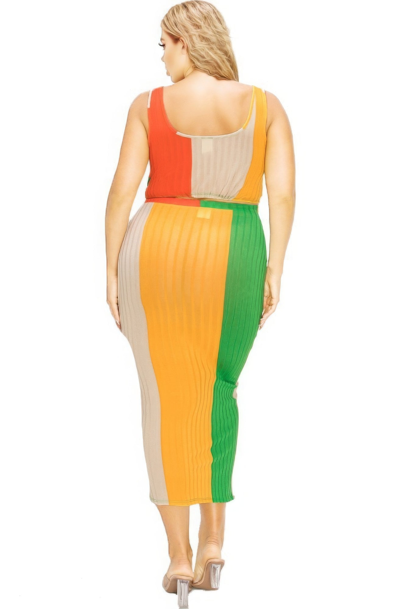 Plus Sleeveless Color Block 2 Piece Skirt Set