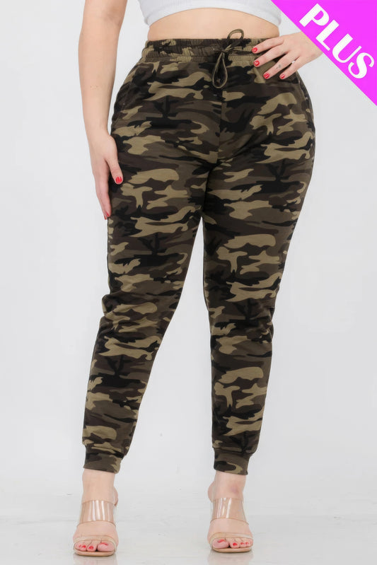 Plus Size French Terry Camo Print Joggers