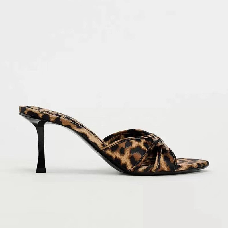 Bow Leopard Kitten Heel Sandals